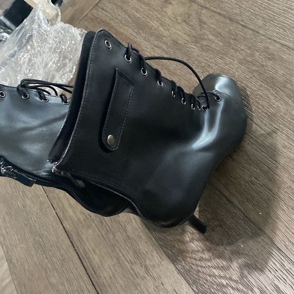 NWT BURJU Moment Open Toe Lace Up Tongue Ankle Boots | Black | Size 13 - Picture 6 of 10